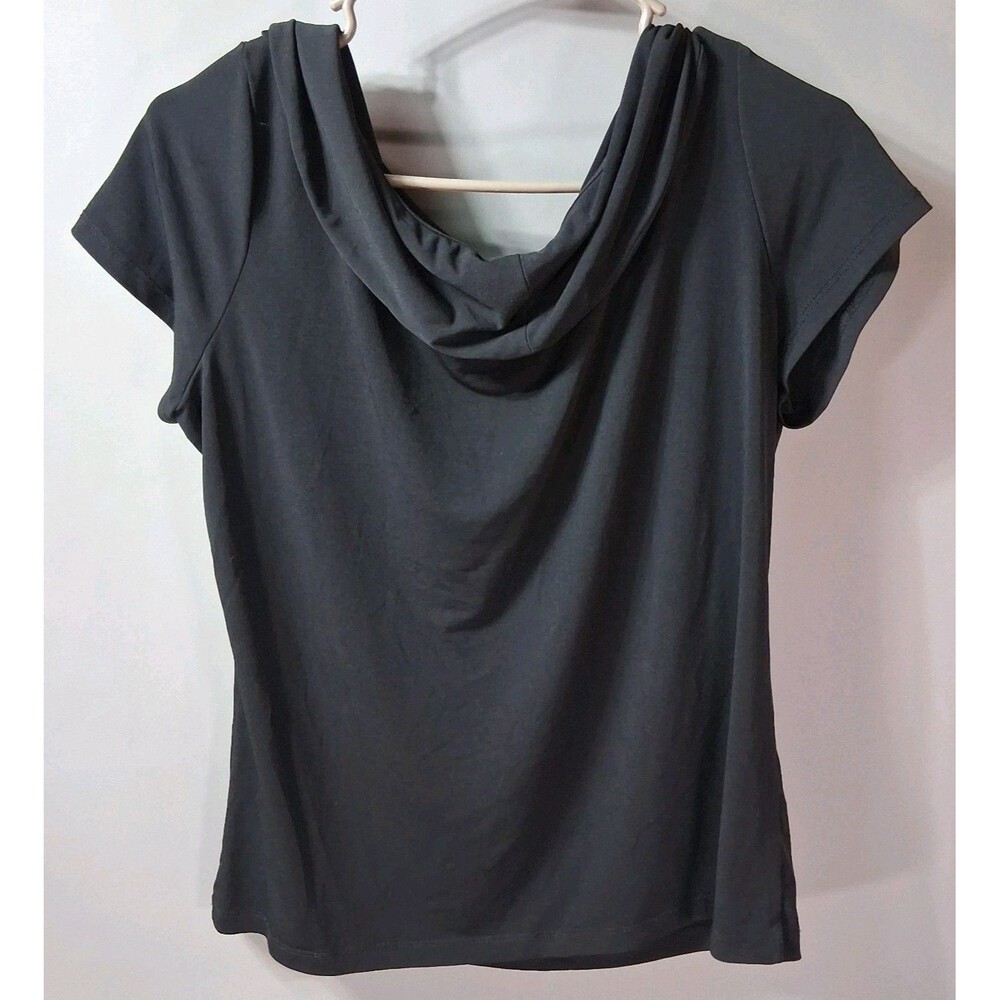 Briggs New York Black Cowl Neck Blouse Size L Minimalist Travel Capsule Wardrobe